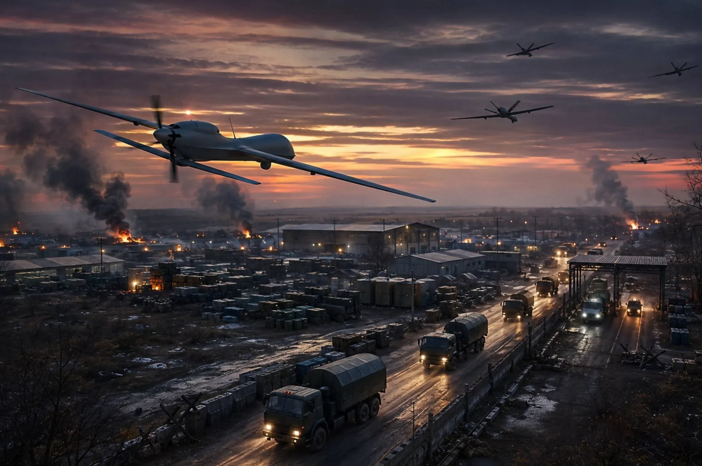 Дрон атакує російський зенітний комплекс Бук та колону техніки біля пунктів управління